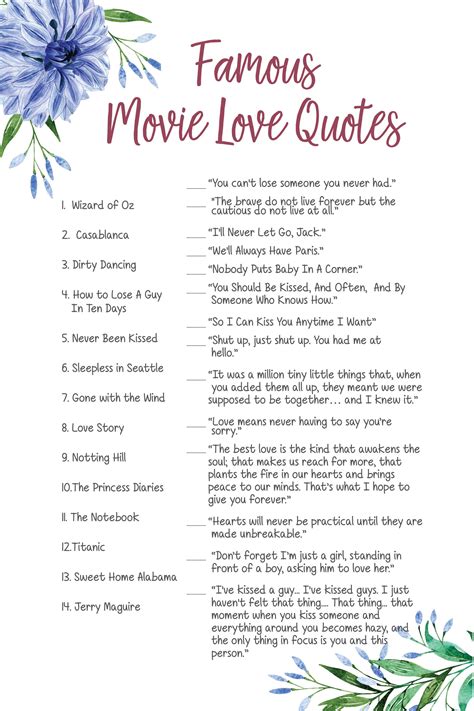 Free Printable Movie Love Quotes Game